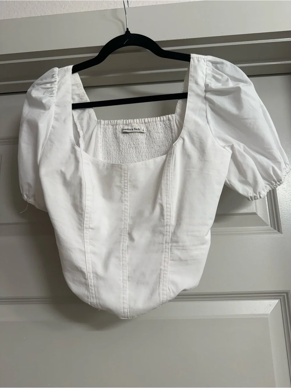 Abercrombie Square Neck Puff Sleeve White Top